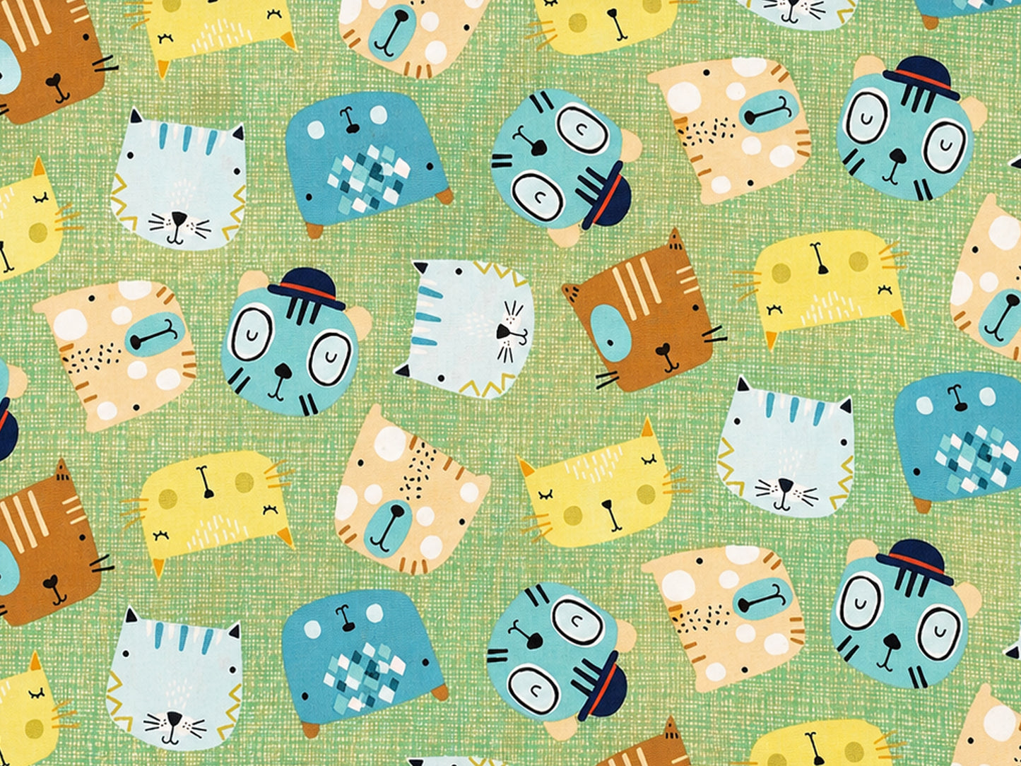 Patchworkstoff baumwolle little friends grün mit bunten Tiermotiven auf grünem Hintergrund
