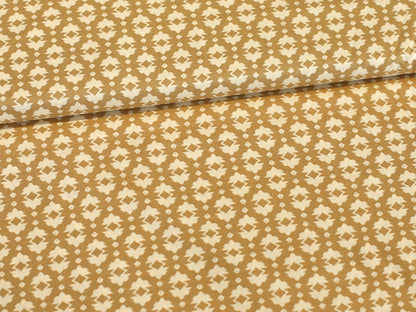 Patchworkstoff - Baumwolle Stoff - Foulard in braun-beige mit geometrischem Muster, ideal für kreative Nähprojekte.