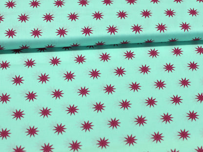 B-Ware - Patchworkstoff - Baumwolle Stoff - Vintage Stars in mint with red star pattern.