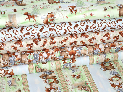 Patchworkstoff - Baumwolle Stoff - Forest Friends Stripe - bunte Stoffdesigns mit Waldtieren auf Patchworkstoffen
