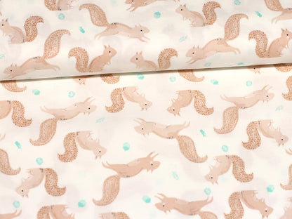 Baumwolle Stoff - Patchworkstoff - Eichhörnchen, wollweiß