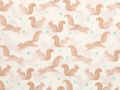 Baumwolle Stoff - Patchworkstoff - Eichhörnchen, wollweiß