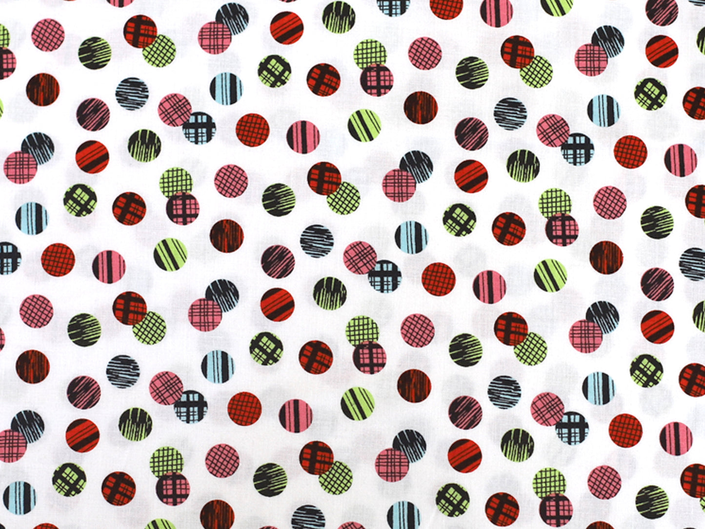 Patchworkstoff - Baumwolle Stoff - Flower Shop Dots, bunte Punkte auf weißem Hintergrund, ideal für kreative Nähprojekte.