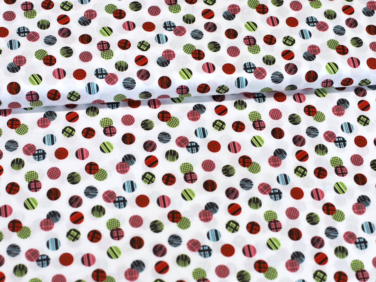 Patchworkstoff - Baumwolle Stoff - Flower Shop Dots, farbenfroher Baumwollstoff mit Punkten in verschiedenen Mustern.