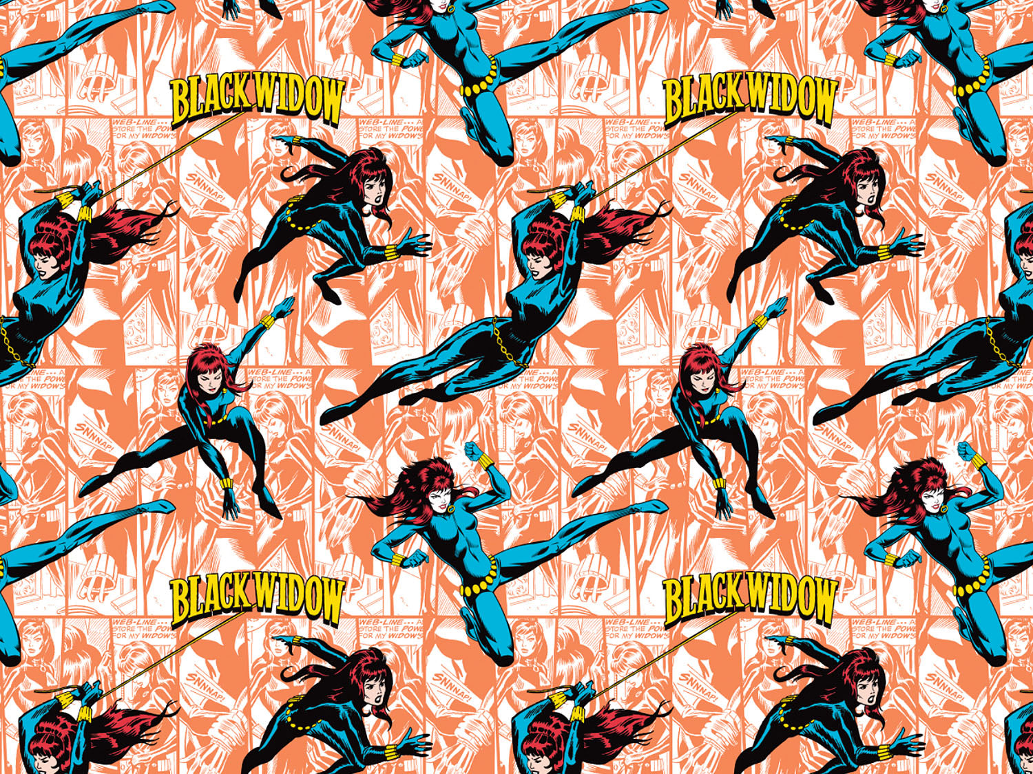 stoff-baumwolle-patchwork-panel-marvel-comics-black-widow-in-orange