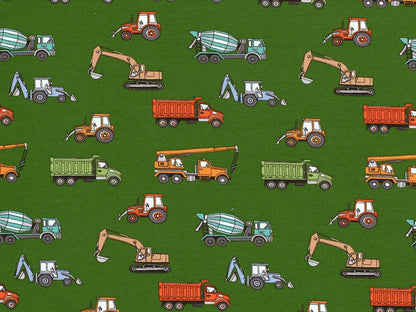 stoff-french-terry-sommersweat-baumwolle-baufahrzeuge-kran-traktor-olivgruen