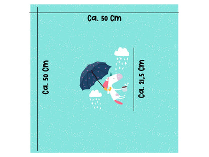 stoff-french-terry-sommersweat-baumwolle-kathi-kunterbunt-einhorn-regenschirm-mint-panel-kaffee-2