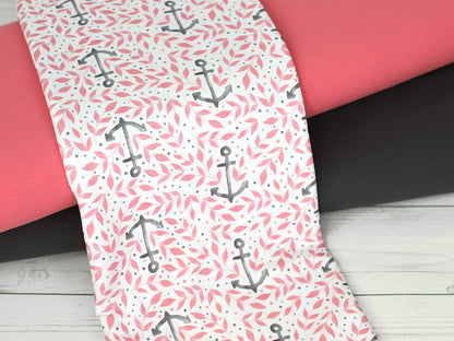 stoff-french-terry-sommersweat-baumwolle-kathi-kunterbunt-watercolor-aquarell-leaves-anker-anchor-rosa-grau-kombi