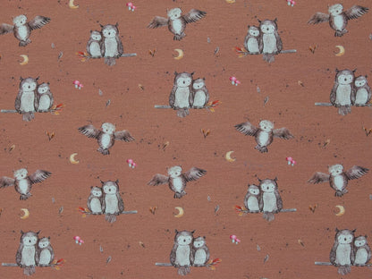 stoff-french-terry-sommersweat-baumwolle-swafing-zielinski-forest-friends-eule-terracotta-hell-2