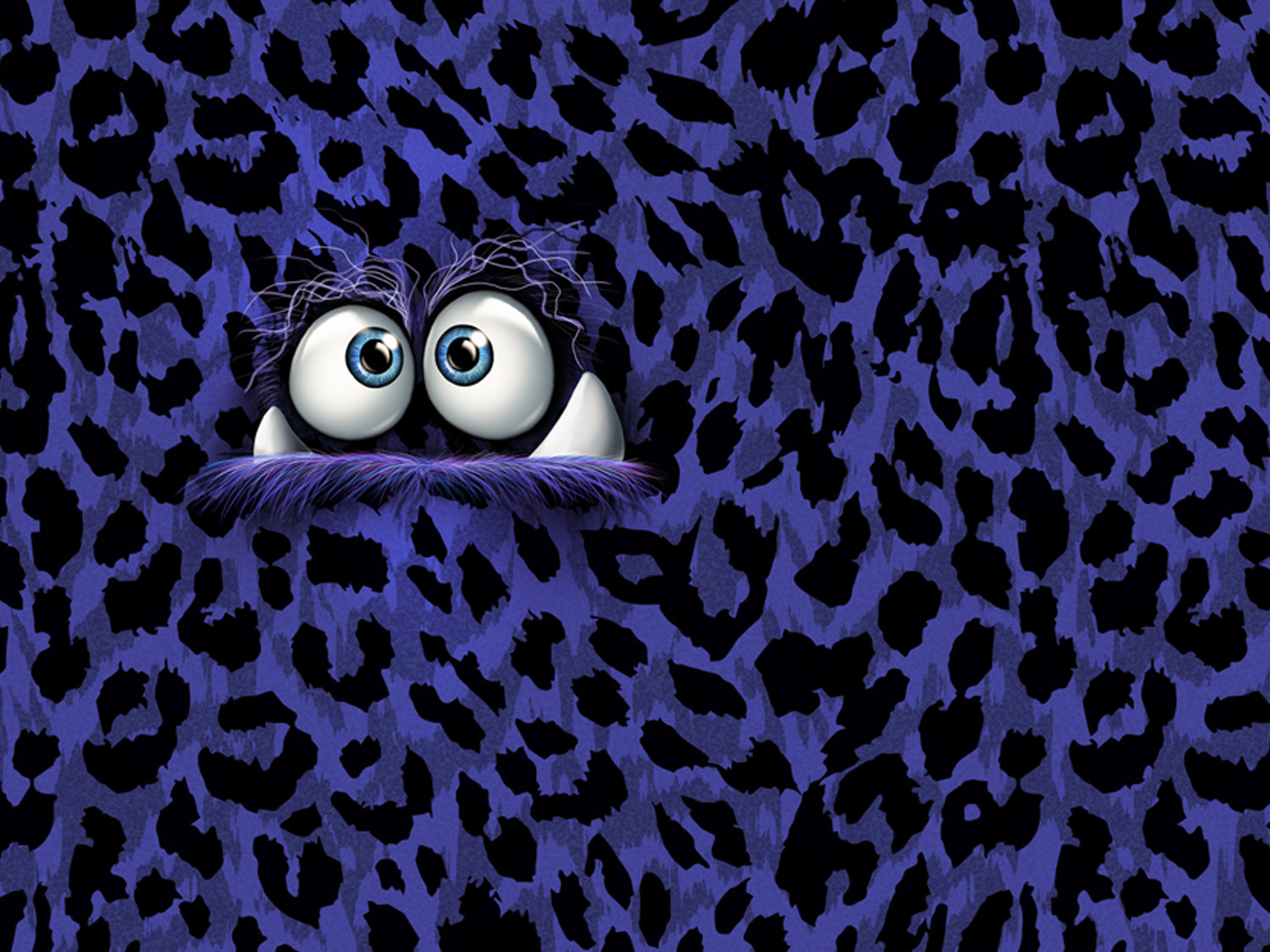 French Terry panel fabric featuring a playful monster design with blue and black leopard print.
