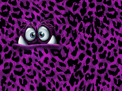 French Terry fabric panel featuring a playful monster design in lilapink with leopard print backgrounds.