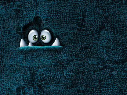 French Terry fabric panel for sewing featuring a playful monster design in petrol color.
