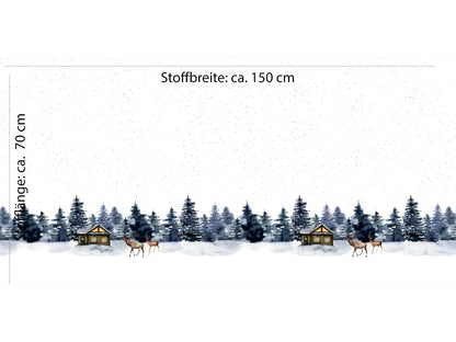 stoff-french-terry-sommersweat-sweat-baumwolle-kathi-kunterbunt-herbst-winter-weihnachten-wald-tannenbaum-reh-hirsch-hase-eichhoernchen-blau-vintage-christmas-PANEL-masse