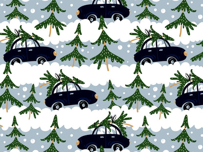 stoff-french-terry-sommersweat-sweat-baumwolle-kathi-kunterbunt-weihnachten-winter-winterwald-weihnachtswald-tannenbaum-auto-driving-home-for-christmas-blau