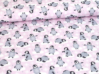 stoff-french-terry-sommersweat-sweat-baumwolle-pinguin-auf-eis-scholle-rosa