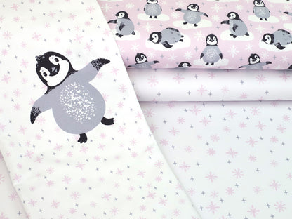stoff-french-terry-sommersweat-sweat-baumwolle-pinguine-kombi-schneeflocken-rosa-panel