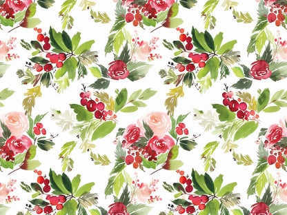 stoff-french-terry-sommersweat-sweat-baumwolle-winter-weihnachten-blumen-bouquet-gruen-rot