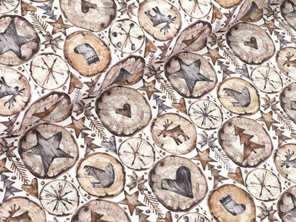 stoff-french-terry-sommersweat-sweat-baumwolle-winter-weihnachten-holz-scheiben-braun-2