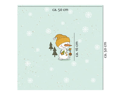 stoff-french-terry-sommersweat-sweat-unangeraut-baumwolle-kathi-kunterbunt-weihnachten-winter-schneemann-tannenbaum-schnee-schneeflocken-mint-panel-schneemann-mit-baumschmuck-masse
