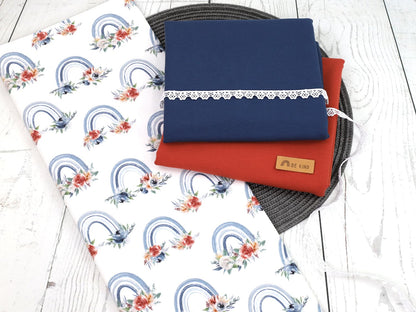 stoff-french-terry-sommersweat-sweat-unangeraut-herbst-regenbogen-rainbow-flower-blumen-blau-kombi