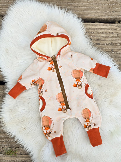 French Terry Stoff - Little Fox & Friends - Heißluftballon Wolken, natur