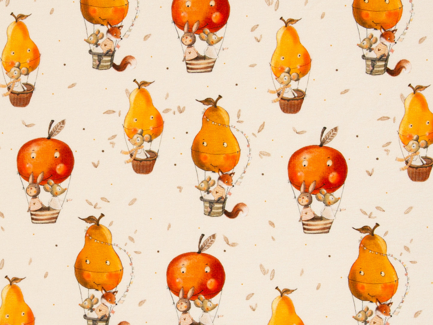 French Terry Stoff - Little Fox & Friends - Heißluftballon Obst, natur