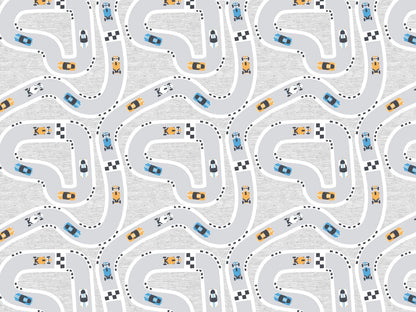 stoff-french-terry-sweat-sommersweat-rennauto-auto-fahrbahn-grau-meliert-senf-blau-2