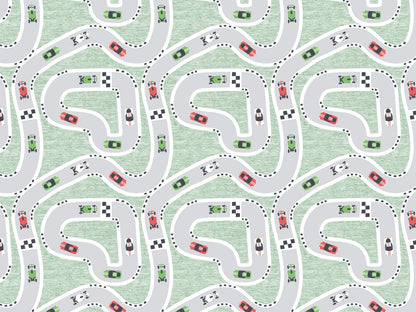 stoff-french-terry-sweat-sommersweat-rennauto-auto-fahrbahn-gruen-meliert-gruen-rot-grau-2