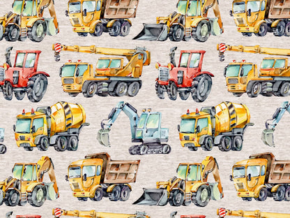 stoff-french-terry-sweat-sommersweat-unangeraut-baufahrzeuge-autos-traktor-bagger-betonmischer-meliert-beige