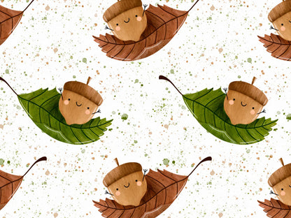 stoff-french-terry-sweat-sommersweat-unangeraut-kathi-kunterbunt-happy-autumn-herbst-eichel-watercolor-aquarell-sprenkel-blatt-leaves-braun-gruen-xl