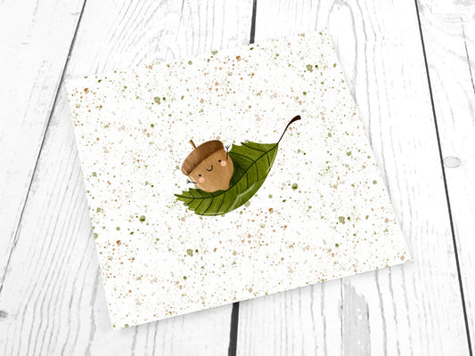 stoff-french-terry-sweat-sommersweat-unangeraut-kathi-kunterbunt-happy-autumn-herbst-eichel-watercolor-aquarell-sprenkel-blatt-leaves-gruen-panel