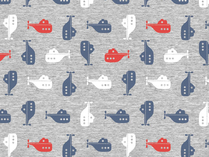 stoff-french-terry-sweat-sommersweat-unangeraut-maritim-nautical-sommer-grau-meliert-u-boot-blau-rot-weiss