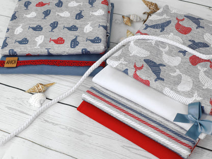 stoff-french-terry-sweat-sommersweat-unangeraut-maritim-nautical-sommer-grau-meliert-wal-blau-rot-weiss-serie