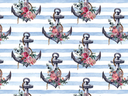 stoff-french-terry-sweat-sommersweat-unangeraut-watercolor-aquarell-anker-anchor-maritim-nautical-streifen-stripes-blumen-flower-blau