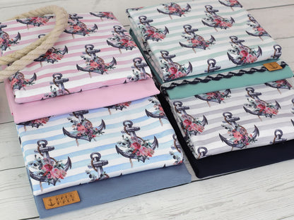 stoff-french-terry-sweat-sommersweat-unangeraut-watercolor-aquarell-anker-anchor-maritim-nautical-streifen-stripes-blumen-flower-verschiedene-farben