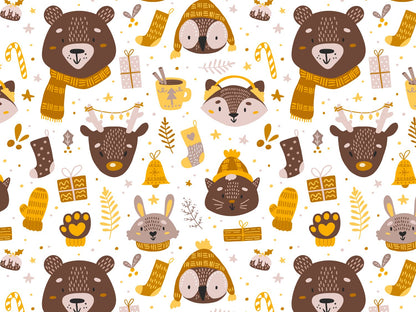 stoff-french-terry-sweat-unangeraut-sommersweat-winter-weihnachten-tiere-baer-reh-fuchs-eule-hase-waldtiere-forest-friends-braun-senf