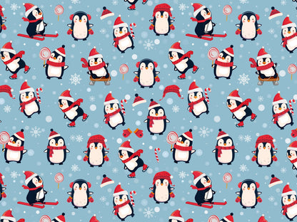 stoff-french-terry-sweat-unangeraut-sommersweat-winter-weihnachten-tiere-pinguin-schlitten-schal-muetze-blau