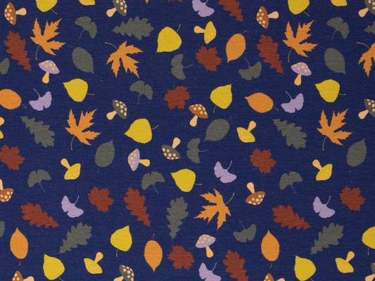 French Terry Stoff - Herbstlaub, dunkelblau