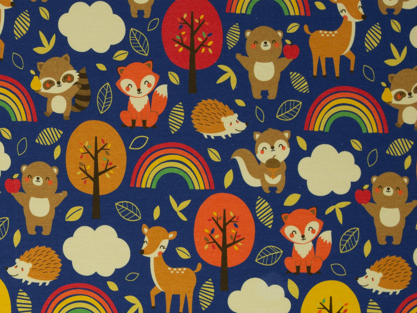 French Terry fabric - autumn forest, trees - royal blue