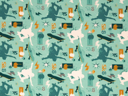 stoff-french-terry-unangeraut-baumwolle-swafing-lycklig-design-skate-sk8-allover-mint