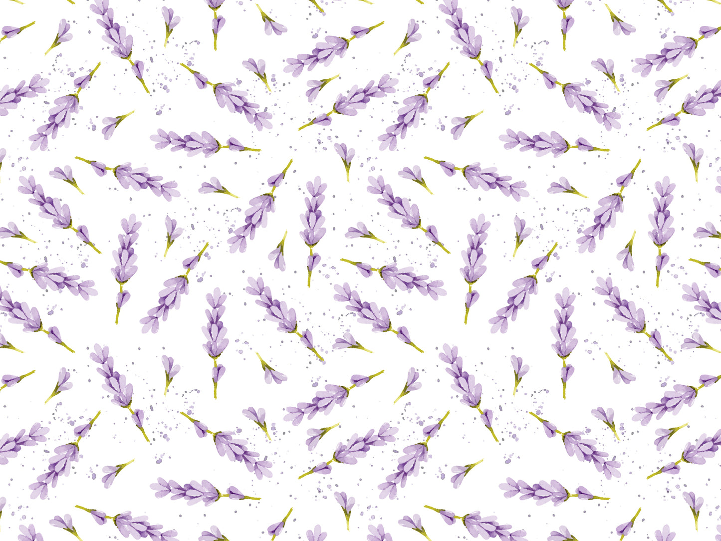 leichter Jersey Stoff Aquarell Lavendel mit zarten Lavendelblüten auf weißem Hintergrund