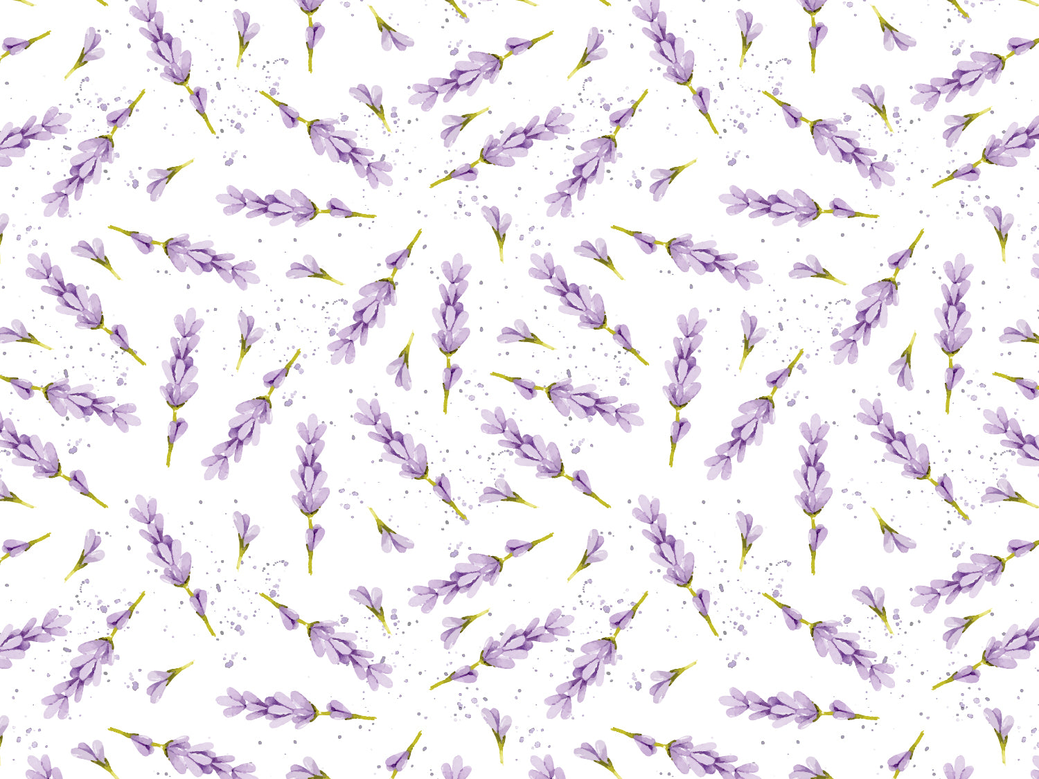 leichter Jersey Stoff Aquarell Lavendel mit zarten Lavendelblüten auf weißem Hintergrund