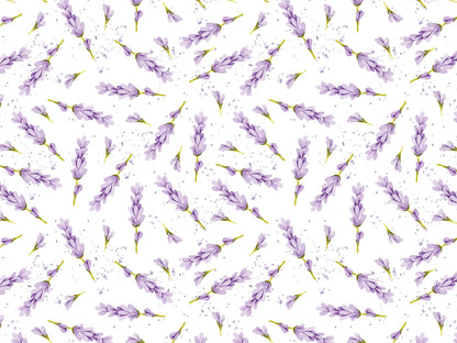 leichter Jersey Stoff Aquarell Lavendel mit zarten Lavendelblüten auf weißem Hintergrund