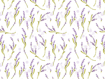 Jersey Stoff - Aquarell Lavendel & Kleckse Sommer Jersey Stoff Lavendel Muster mit lila Lavendelblüten auf weißem Hintergrund