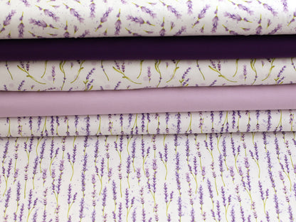  leichter Jersey Stoff Aquarell Lavendel in verschiedenen Lavendel- und lila Tönen, ideal für sommerliche Nähprojekte.
