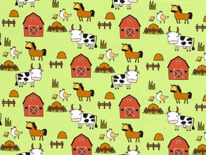 stoff-jersey-baumwolle-baumwolljersey-bauernhof-kuh-pferd-huhn-gruen-2