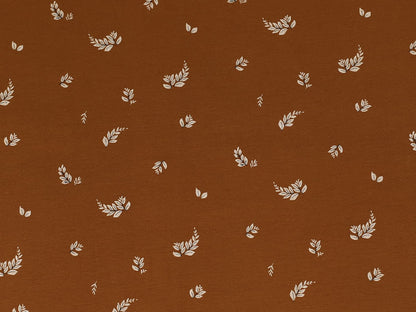 stoff-jersey-baumwolle-baumwolljersey-blaetter-karamell