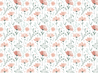 stoff-jersey-baumwolle-baumwolljersey-blumen-floral-klein-blueten-blaetter-schlicht-sommer-fruehling-apricot-gruen