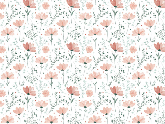 stoff-jersey-baumwolle-baumwolljersey-blumen-floral-klein-blueten-blaetter-schlicht-sommer-fruehling-apricot-gruen