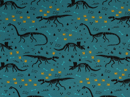 stoff-jersey-baumwolle-baumwolljersey-dino-dinosaurier-skelett-spuren-knochen-hellpetrol
